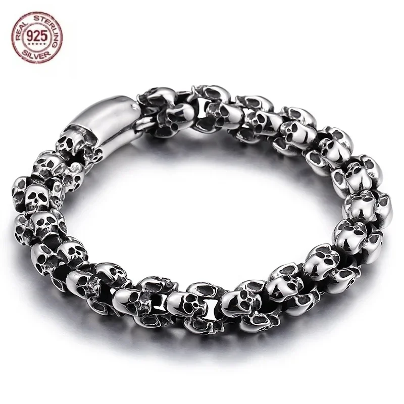 

S925 Sterling Silver Overbearing fashion retro skeleton bracelet Men's Korean trend personalized luxury jewelry birthday