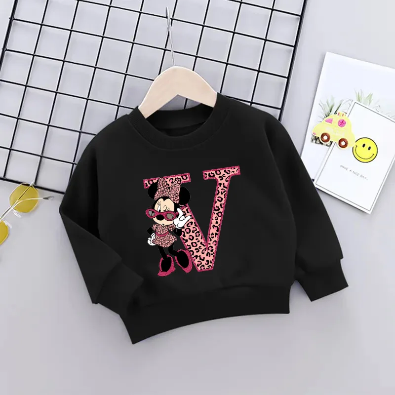 

NEW Minnie Mouse Girl Boy Sweatshirts Disney Letter A B C D Name Combination Pullover Children Cartoon Kawaii Kid Casual Clothes