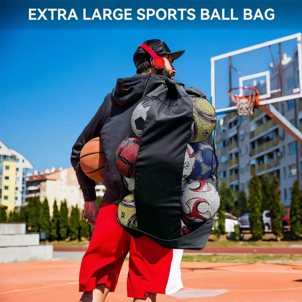 Heavy Duty Soccer Ball Net Bag, Drawstring Mesh Ball Bag, Sports Equipment Storage Organizer Hold for Gym,Cloth, Swimming Gears