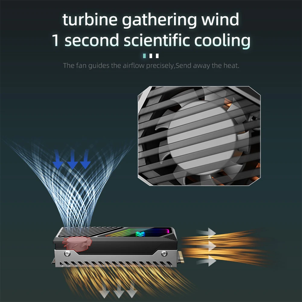 M.2 2280 SSD Heatsink ARGB Hard Drive Cooler Built-in Fan Solid State Drive Radiator With Thermal Silicone Pad For M.2 2280 SSD