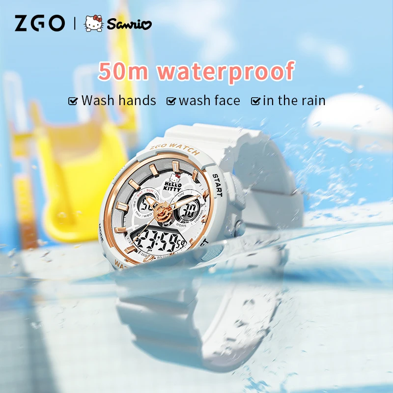 ZGO X Sanrio Hello Kitty Middle and High School Students Girls Electronic Watch Teenage Waterproof Luminous Watches Gift 862 5