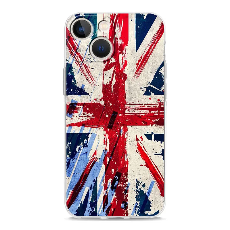 Clear Shockproof Silicone TPU Phone Case with England UK Flags Design