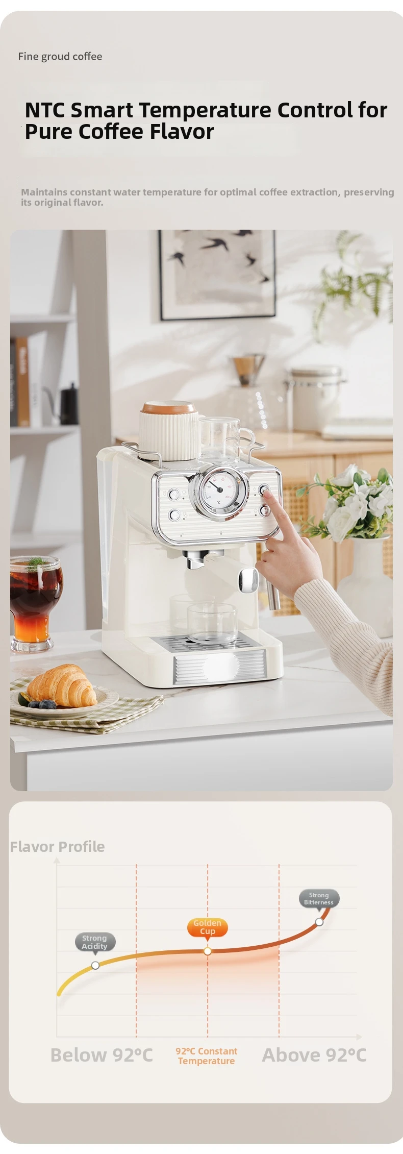Italienische halbautomatische Kaffeemaschine für den Haushalt, klein, 20 Bar, Hochdruck-Extraktion, manueller Dampf, Milchschaum, schnelle Erwärmung – Detail 10