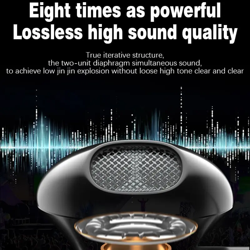 Half In Ear Metal Wired Earphones 3.5mm Round Holes Bass For Smart Phones Esports Running Sports