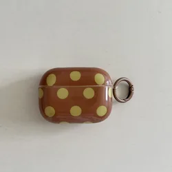 Chic Glossy Earphone Case with Ring Cover - Pink & Blue Polka Dot Design - AirPods 5 (Brown)