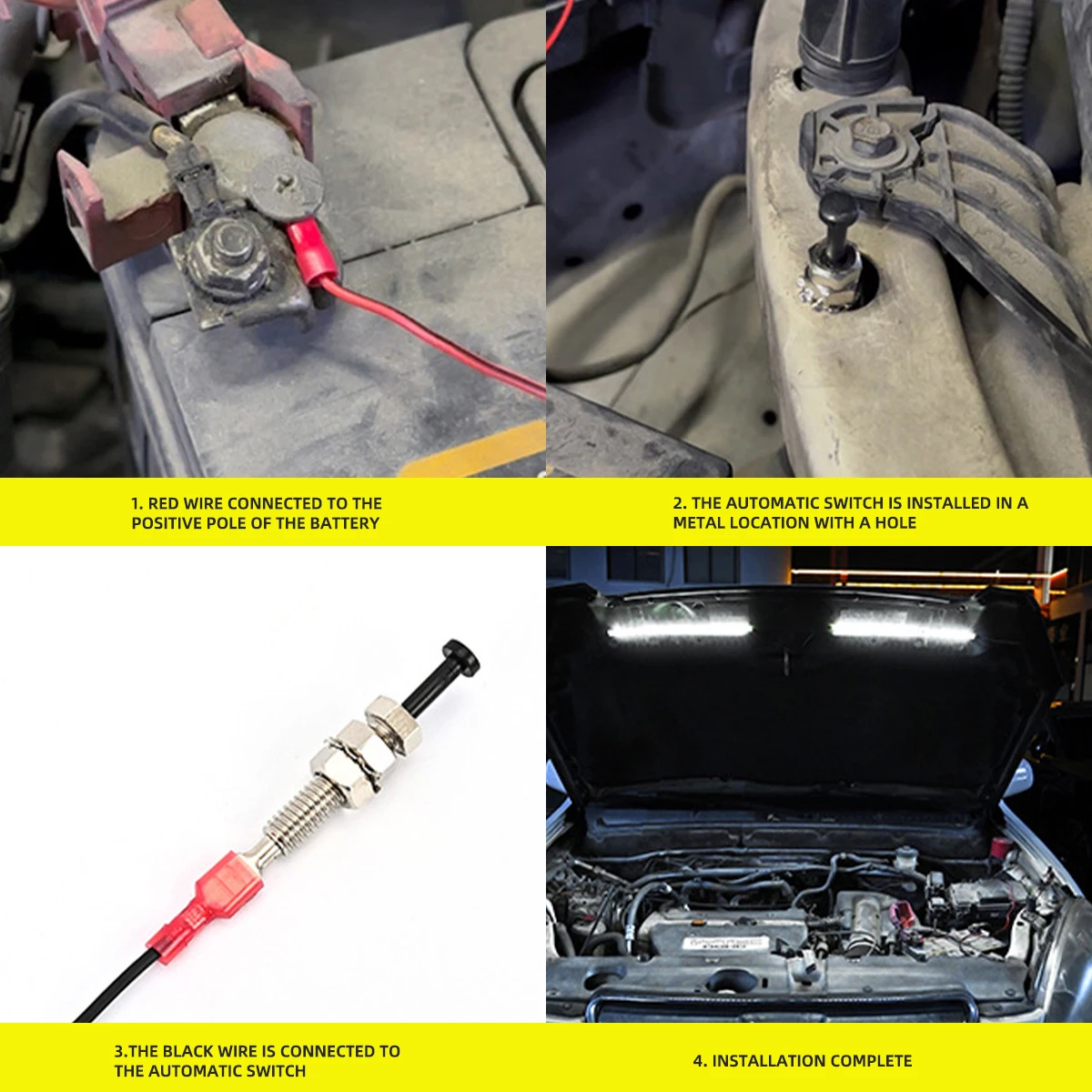 LED Car Under Hood Work Inspection Light Kit Flexible Self-Adhesive Strip Car Engine Cover Inspection Repair Universal 12V