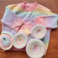 50g/Roll Gradient Colorful Mohair Multicolor Rainbow Yarn Long-Staple Cotton Self Striping Air Yarn For Knitting Crochet Sweater 1