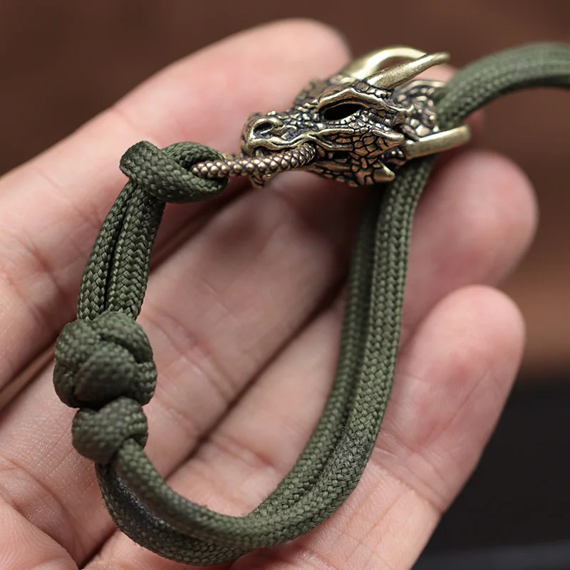 Dragon Head Brass Buckle EDC Outdoor DIY Woven Paracord Survival Bracelets Supplies Accessories Retro Umbrella Rope Lanyard Bead