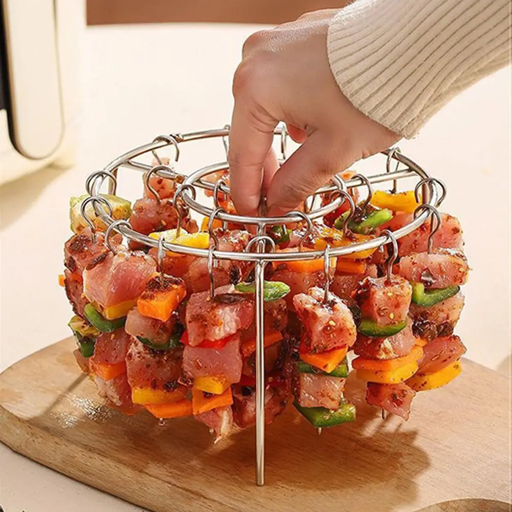 Steel Grilling Rack Air Fryer Grill Rack Round BBQ Grill Home Oven Kitchen Skewers Foldable Design L7Q3