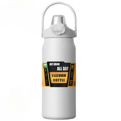 Stainless Steel Insulated Thermos with Straw - Durable Sports Vacuum Flask - 800ml (White)