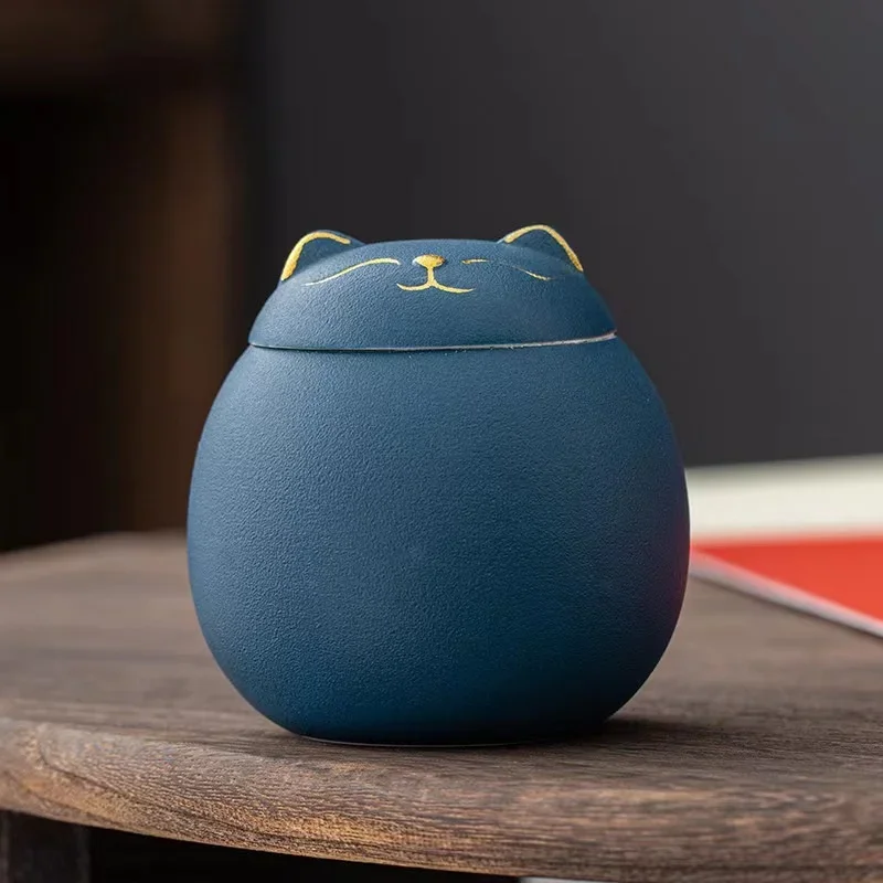 Tea Tin Box Tea Canister Ceramic Storage Jar Airtight Container Ceramic Tea Cans Creative Cute Lucky Cat Storage Jar Household Sealed Moisture Proof Candy Tea Cans