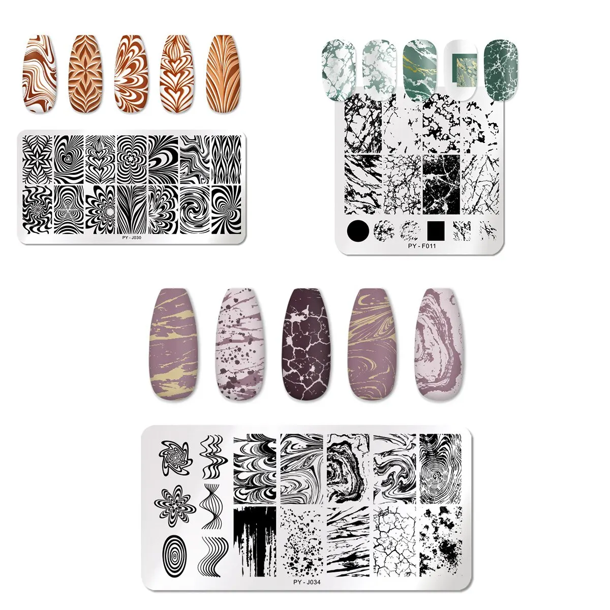 Nail Stamping Plates, 3PC, Flower Rectangle, Stainless Steel, Nail Image Stencils, Stamping Template, Manicure Tools