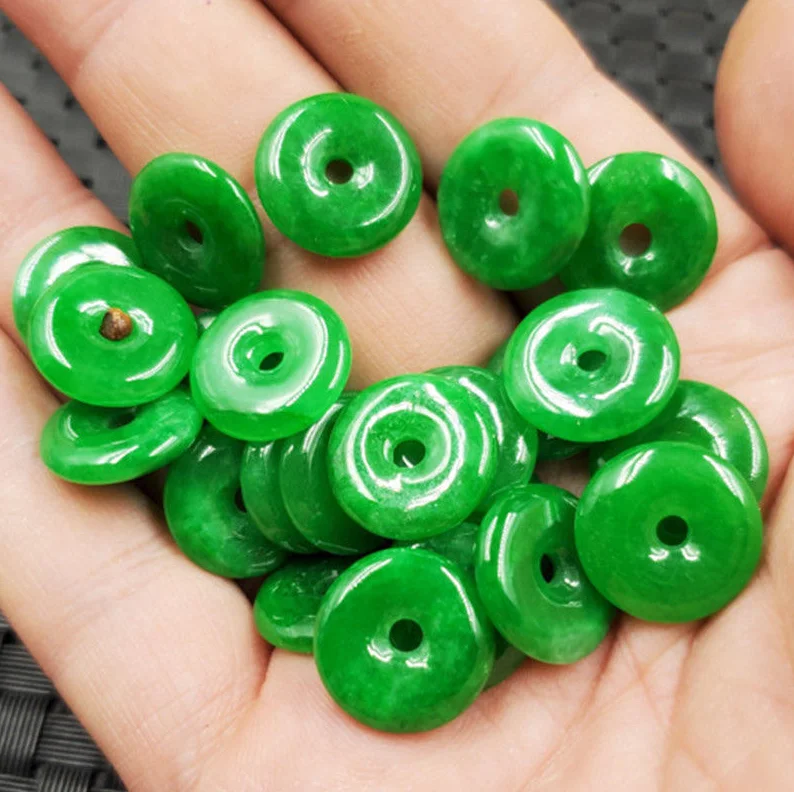 

13mm Emerald Myanmar Jadeite Donut Round Safety Buckle Stone Beads For Jewelry Making Diy Bracelet Charms Necklace Accessories