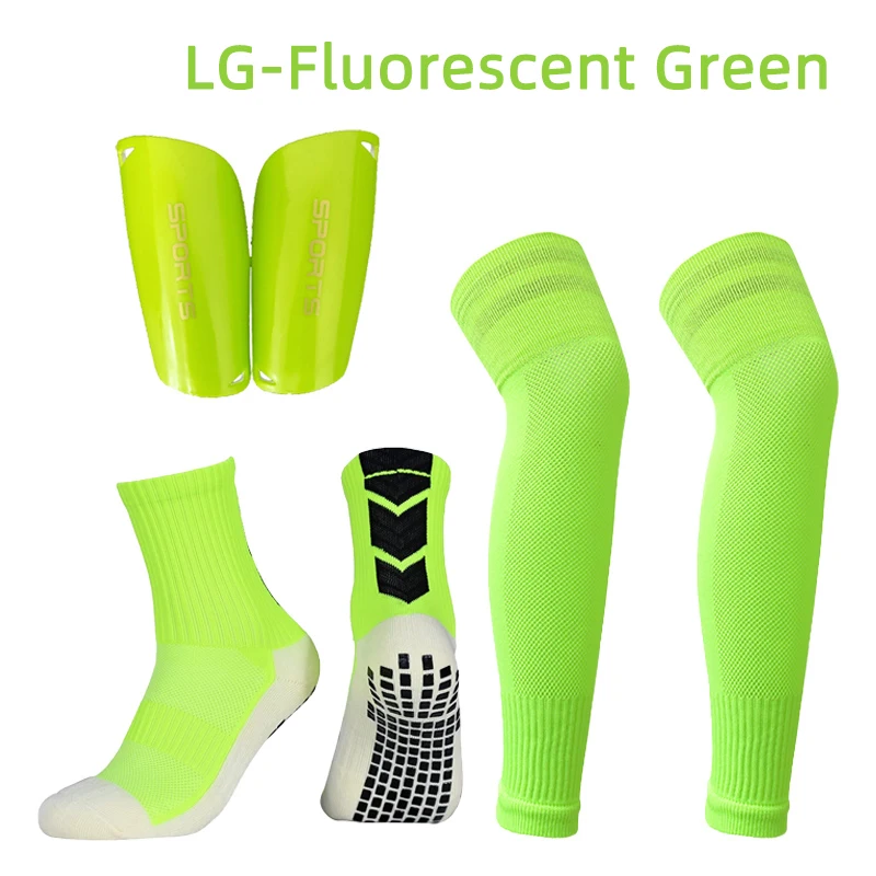 A Set Sports Equipment Anti Slip Soccer Socks Adult Kids Leg Cover Calf Sleeve Over Knee Football Shinguard Protective Gear