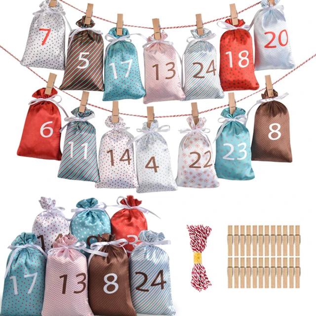 1-24 calendrier de l'avent sac cadeau compte à rebours jusqu'à Noël coton  lin sac à bonbons kit de bricolage 