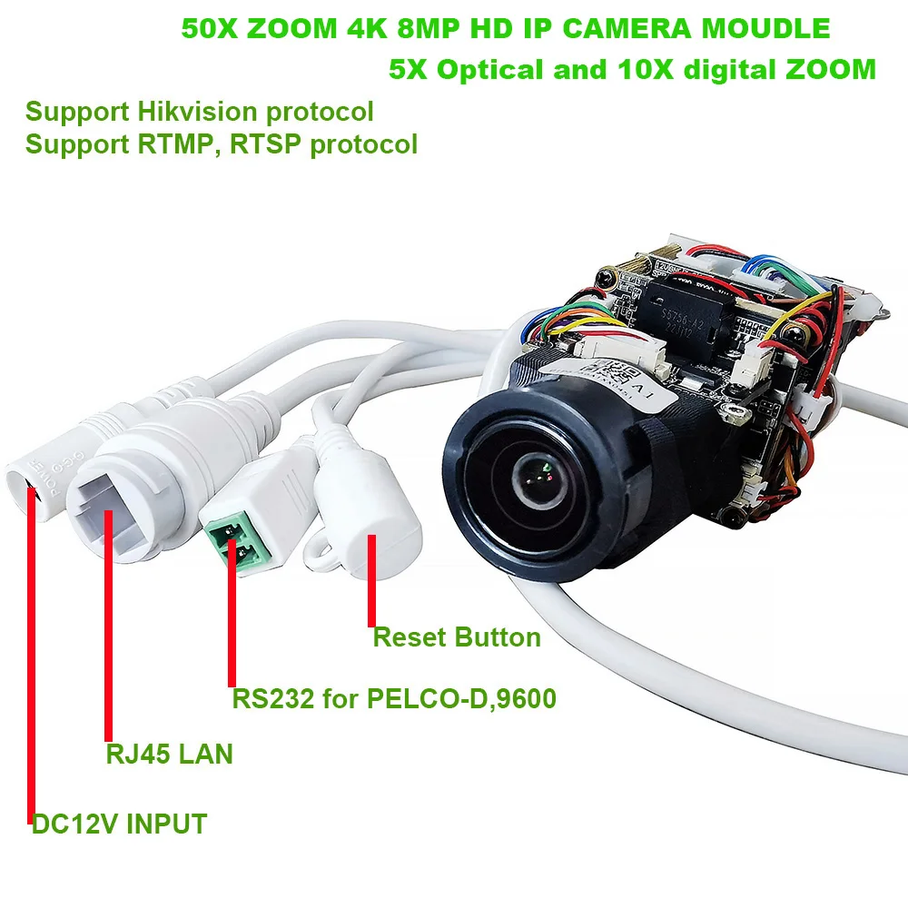 

4K 8MP 50X Zoom IMX415 POE IP Camera Hikvision Protocol RTMP IVM4200 P2P ONVIF Support Max SD Card 256GB IP Camera Board