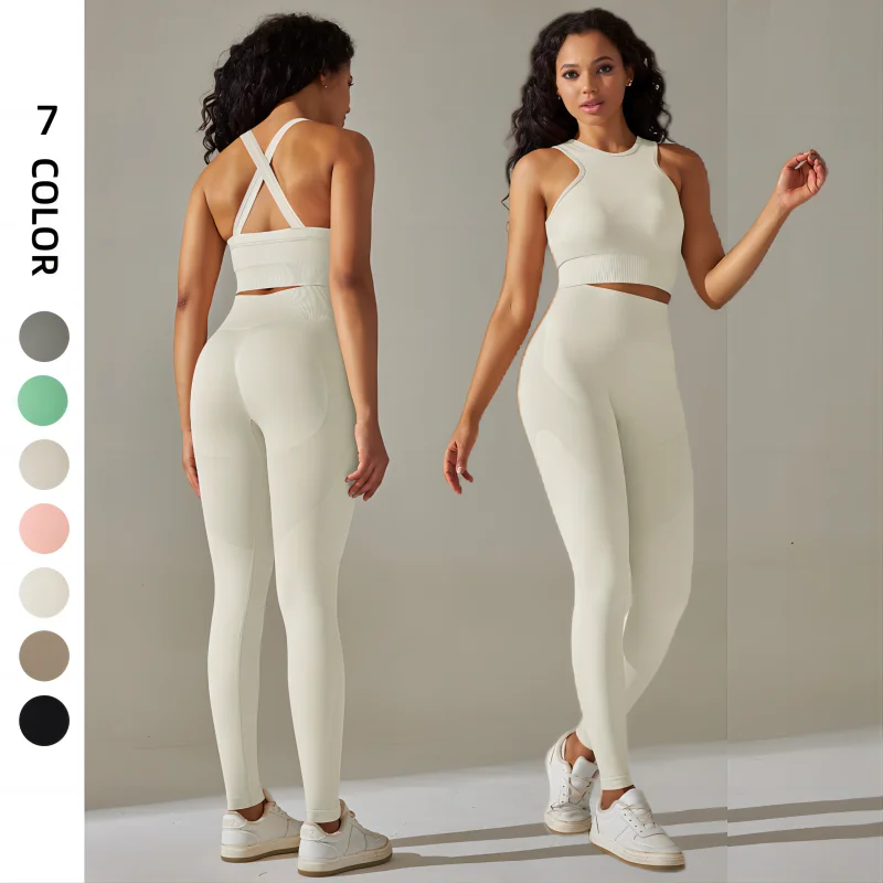 

2023 Seamless Yoga Set Fitness Leggings Tracksuit Crop Top Tights Pants Workout Clothes Sport Bra Two Piece Gym Set Outfit Women