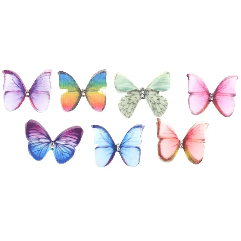 Gradient Color Organza Fabric Butterfly Appliques 38Mm Translucent Chiffon Butterfly Party Decor Doll Embellishment 50Pcs