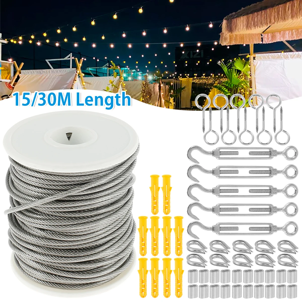 15M/30M Stainless Steel Heavy Duty Cable Rope Garden Wire Cable