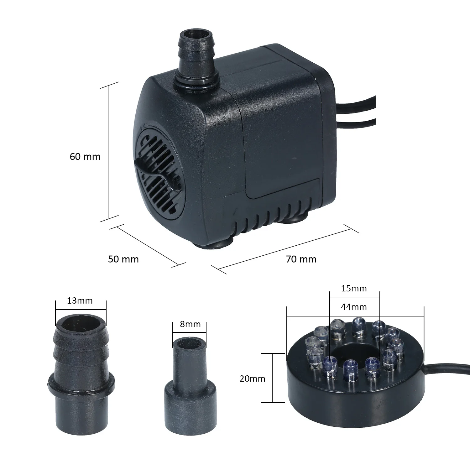 Aquarium Water Pump LED Light Submersible 800L/H Ultra-Quiet Pond Tank Pool Water Fountain AU Plug