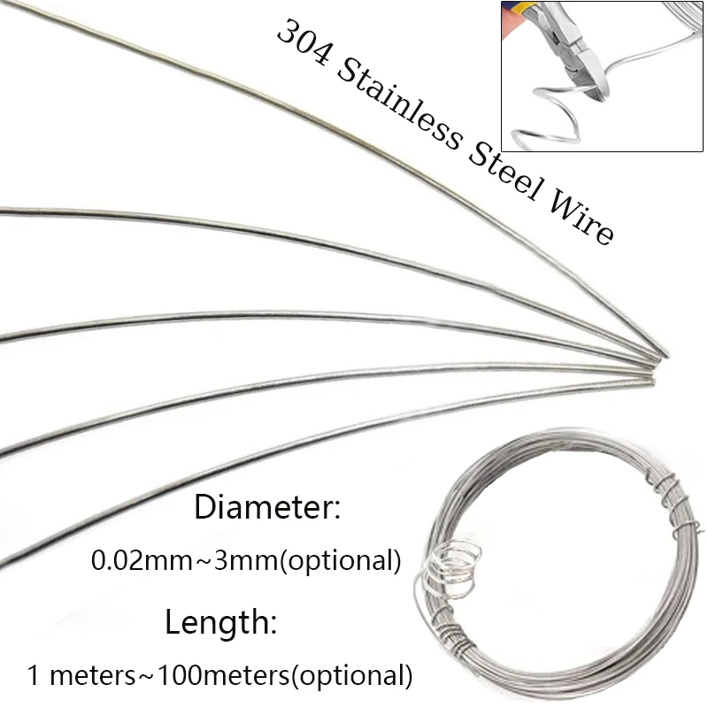 Fil à Ressort en Acier Inoxydable 304, Longueur de Fil Dur Complet, Diamètre 0.02 ~ 3mm, 1 Mètre, 5 Mètres, 10 Mètres, 50 Mètres, 100 Mètres, 1 Pièce