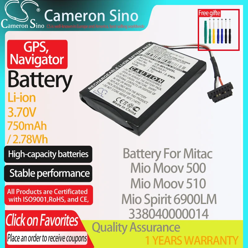 Batteria Cameronsino Per Mitac Mio Moov 500 Mio Moov 510 Mio Spirit 6900Lm Adatto A Mitac 338040000014 M02883H Gps, Batteria Navigatore