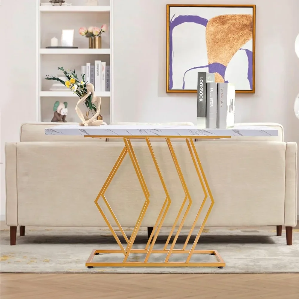 

Gold and White Console Table for Entryway - Modern Wood Metal Console Table 39.4 Inch Small Wooden Entryway Entry Accent Table