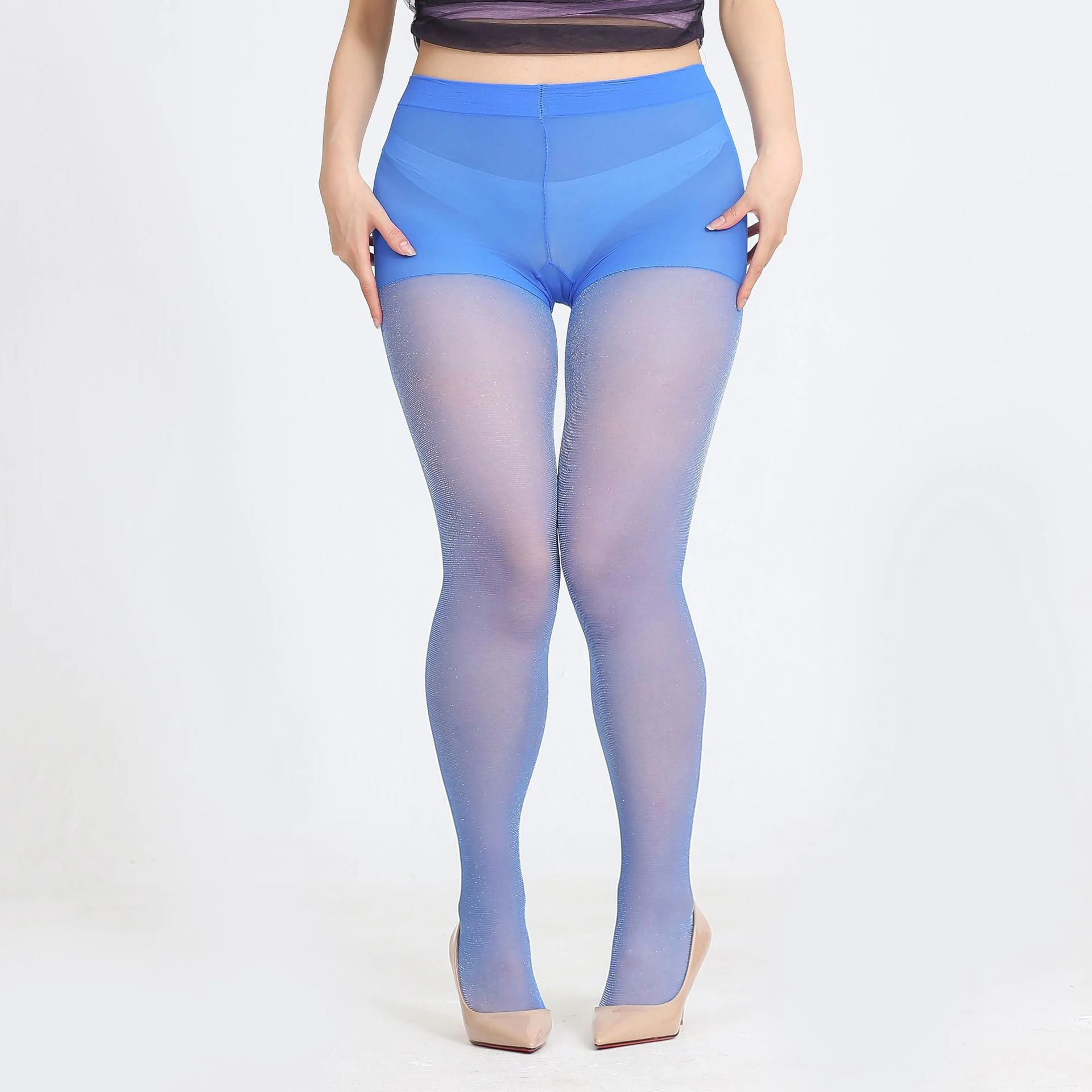Extra große helle Strumpfhosen für Frauen, sexy glänzende Strumpfhosen mit hoher Taille, weiblich, für 50–150 kg lange Socken, einfarbige Sommerstrümpfe – Detail 3