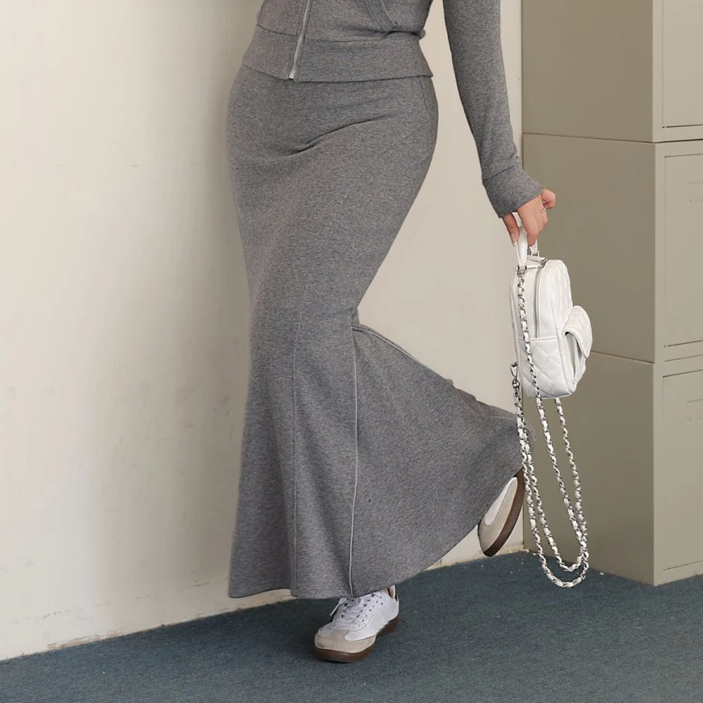 Plus Size Women's Bodycon Mermaid Maxi Skirt With Side Zip Slim-Fit Sexy Premium Knit Pencil Skirt Sporty Stylish Autumn Casual