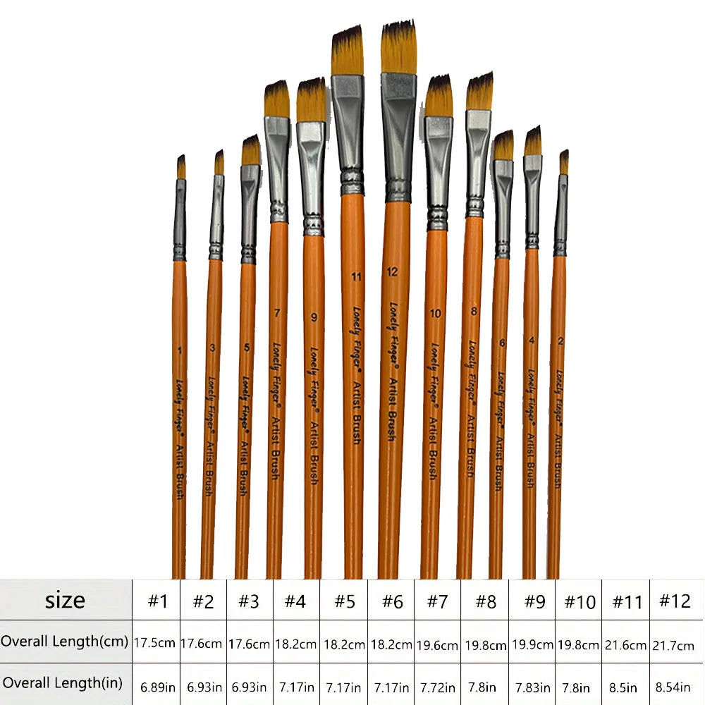 12pcs Premium Angular Paint Brushes - High-Quality Nylon Hair Angled Watercolor Brushes for Acrylic Watercolor Gouache Painting 2