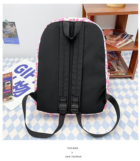 2024 New Middle School Student Hellokitty School Bag Lazy Style Cute Pink Leopard Print Women's Bag Large Capacity School Bag