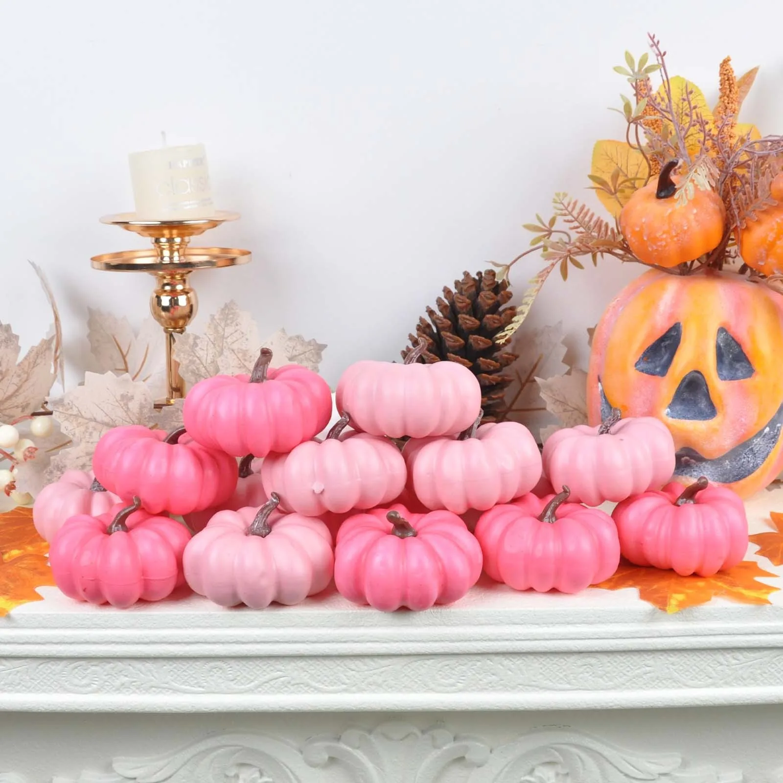 Pink Decorative Pumpkin Mini Artificial Simulation Pumpkin Ornament Thanksgiving Halloween Cute Decors Home DIY Wreath Supplies