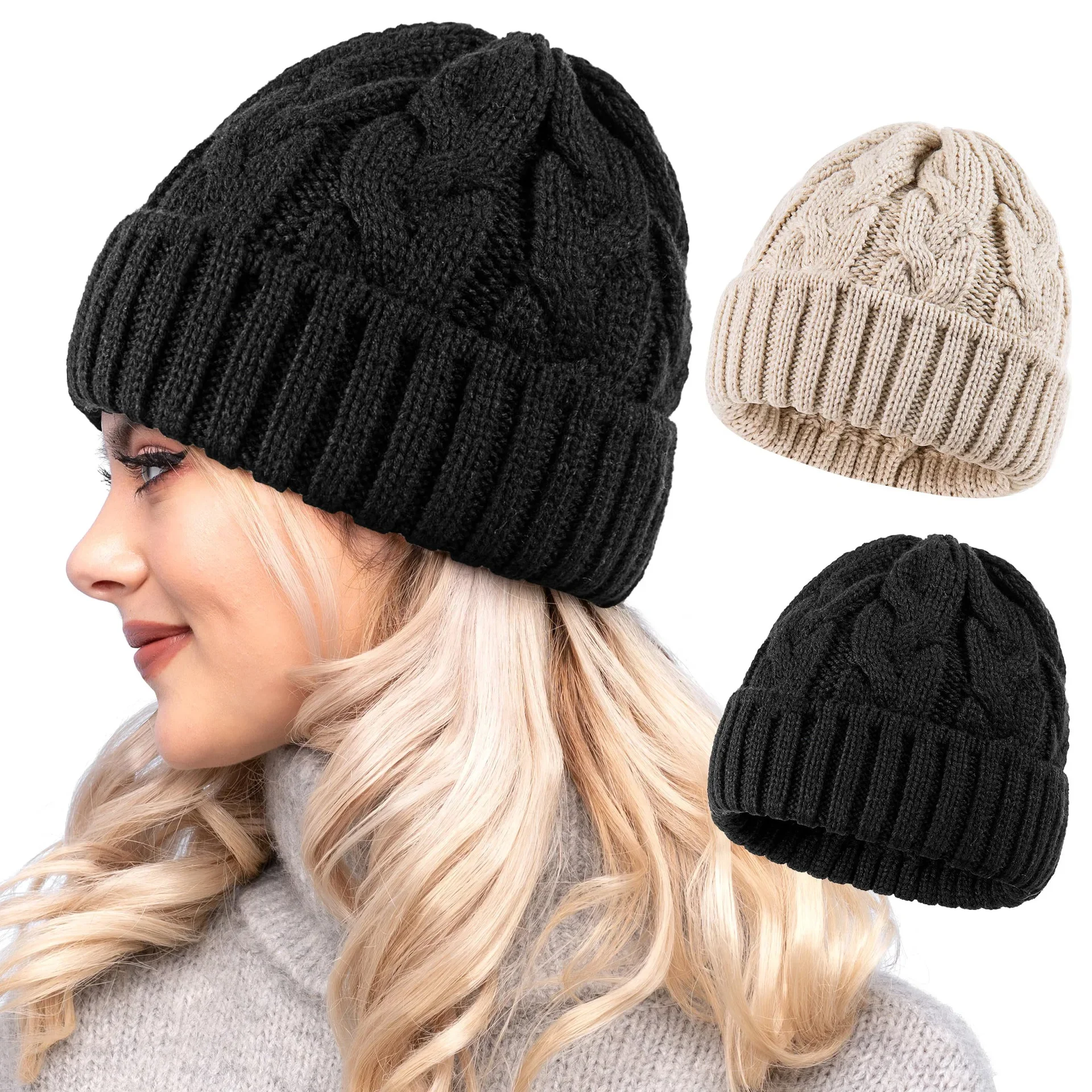 2024 Fashion Warm Knitted Hat Skullies Winter Knitted Beanies Unisex Men Women Cap Female Bonnet Foldable Ski Outdoor Hats 3
