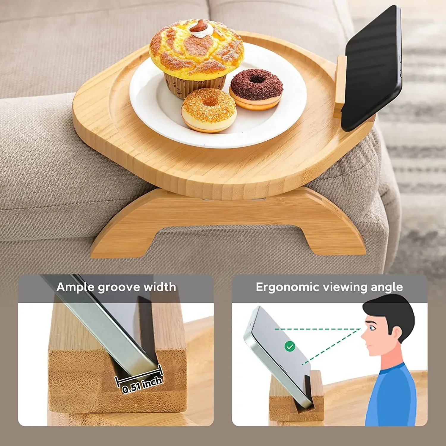 Sofa Arm Tray Couch Arm Clip Table Portable Couch Cup Holder Portable Sofa Armrest Tray for Snacks Drinks Remote Control Coffee 3