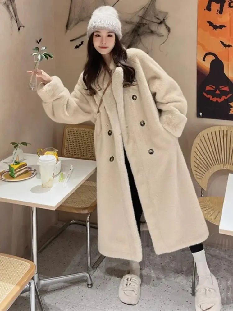 Imitation Fur New Fashion Winter High-grade Lazy Wind Thickened Long Suit Collar Mink Fur Warn Coat
