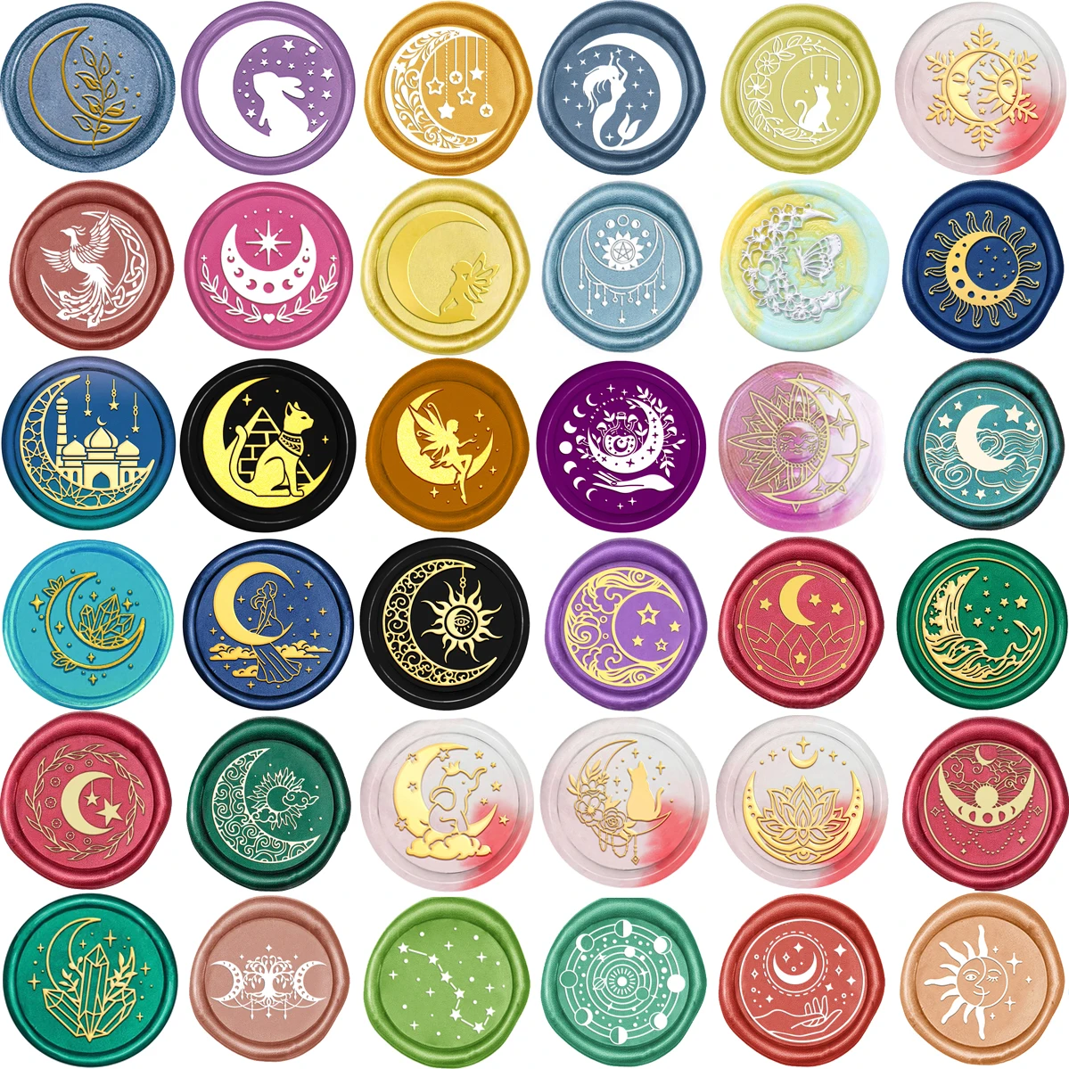

Wax Seal Stamps Crescent Moon with Stars Sun Fairy Brass Head Sealing Stamp Replacement for Wedding Invitations Gifts Card Craft
