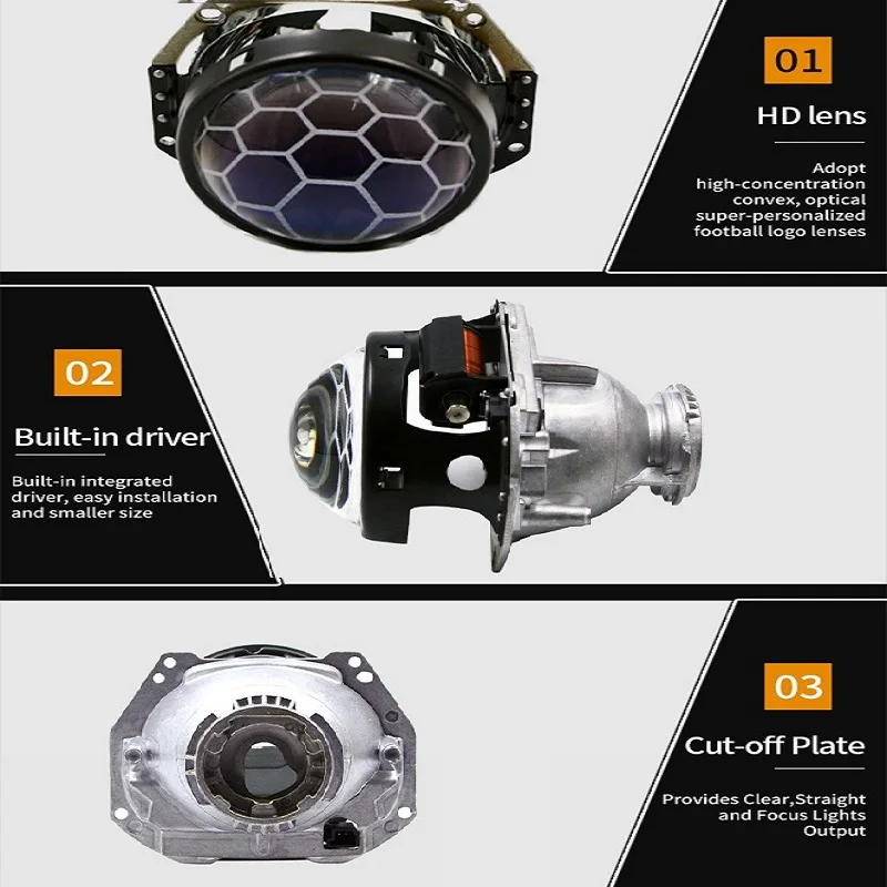 2.5 인치 H4 H7 HID 블루 허니컴 바이 제논 프로젝터 렌즈 자동차 헤드 라이트 H1 자동차 오토바이 어셈블리