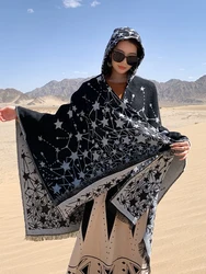 Poncho Woman Geometric Fringed Shawl Autumn and Winter Split Warm Couple Cape with Hat Outdoor Travel Cape Pashimina Bolero