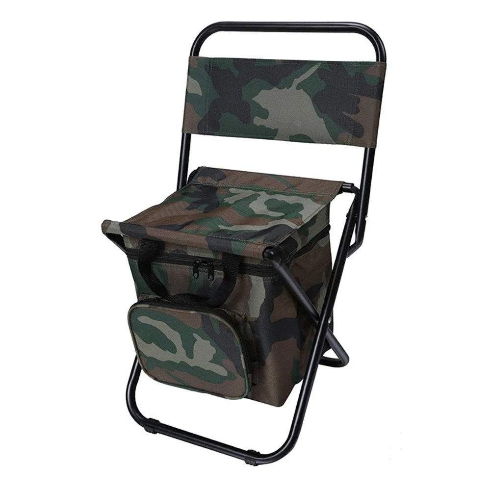 Chaise pliante portable avec glacière compacte et dossier pour camping pêche randonnée
