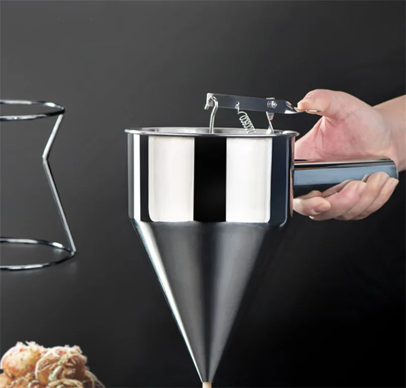 Description Picture 2 of itemKitchen Baking Tool Takoyaki Making Stainless Steel Funnel Dispenser with Holder Cupcake Octopus Balls Batter Baker Cooking Tool