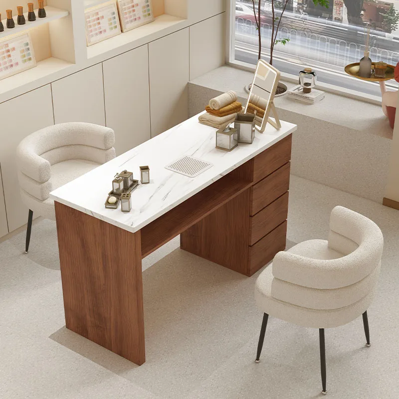 

Wooden Manicure Nail Tables Design Slate White Modern Nail Tables Minimalist Reception Mesa Manicura Salon Furniture ZT50MT