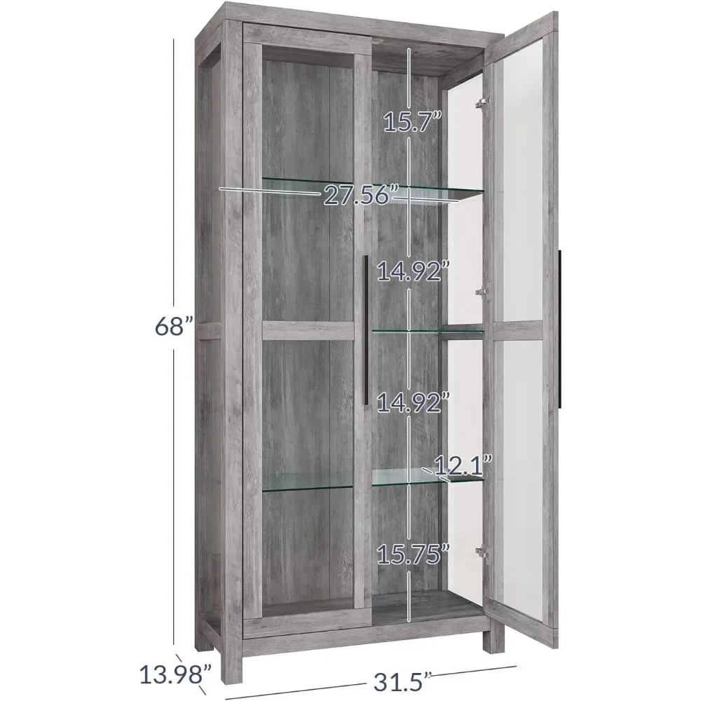 Curio Cabinet, Tall Glass Display Cabinet with Adjustable Shelves for Living Room, Trophy Display Case 3