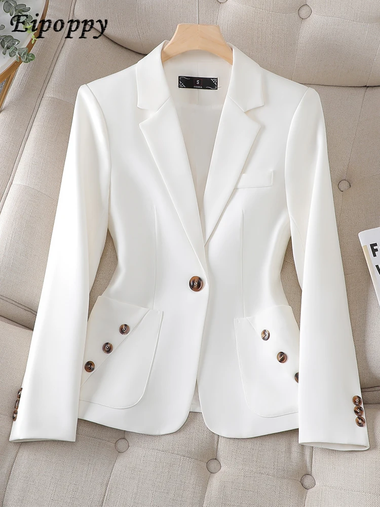 

Long Sleeve Office Ladies Blazer Women Black Blue White Female Business Work Wear Slim Formal Jacket For Autumn Winter
