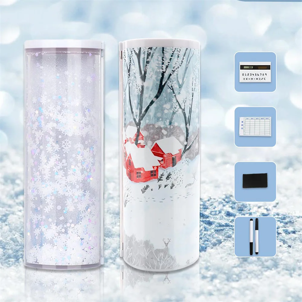 【FUN LIVE】 Multi-Function Pencil Case Large Capacity Pencil Cases Quicksand Translucent Cylindrical Pen Box With Calculator Kids Stationery. 