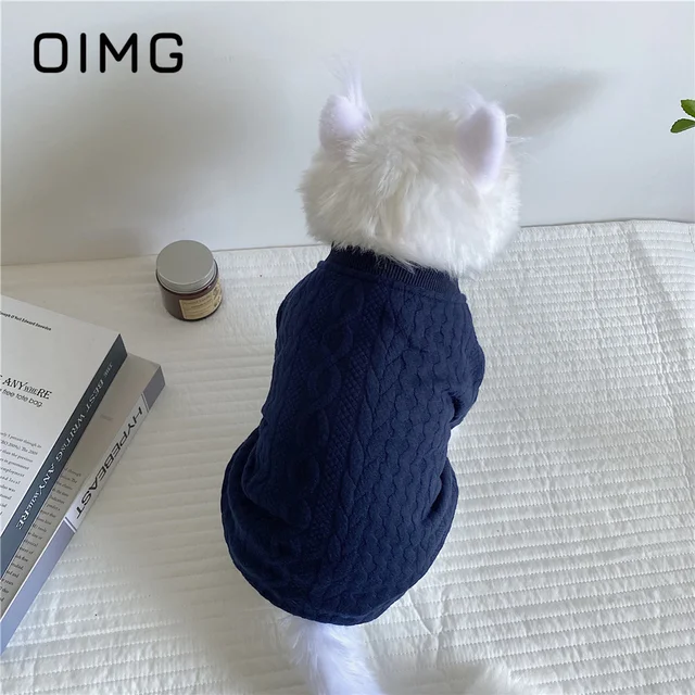 OIMG Navy Blue New Pet Clothes Dog Cat British Gentleman Style Neck Shirt French Bulldog Pug Ragdoll Autumn Winter Sweater