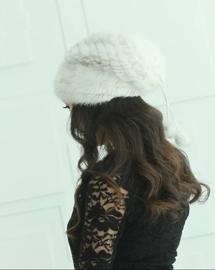 Damen Winter Echtpelz Mütze aus Nerz, Locker Geschnitten, Vintage-Stil, Warm und Gemütlich, Retro-Kappe für Damen – Detail 15
