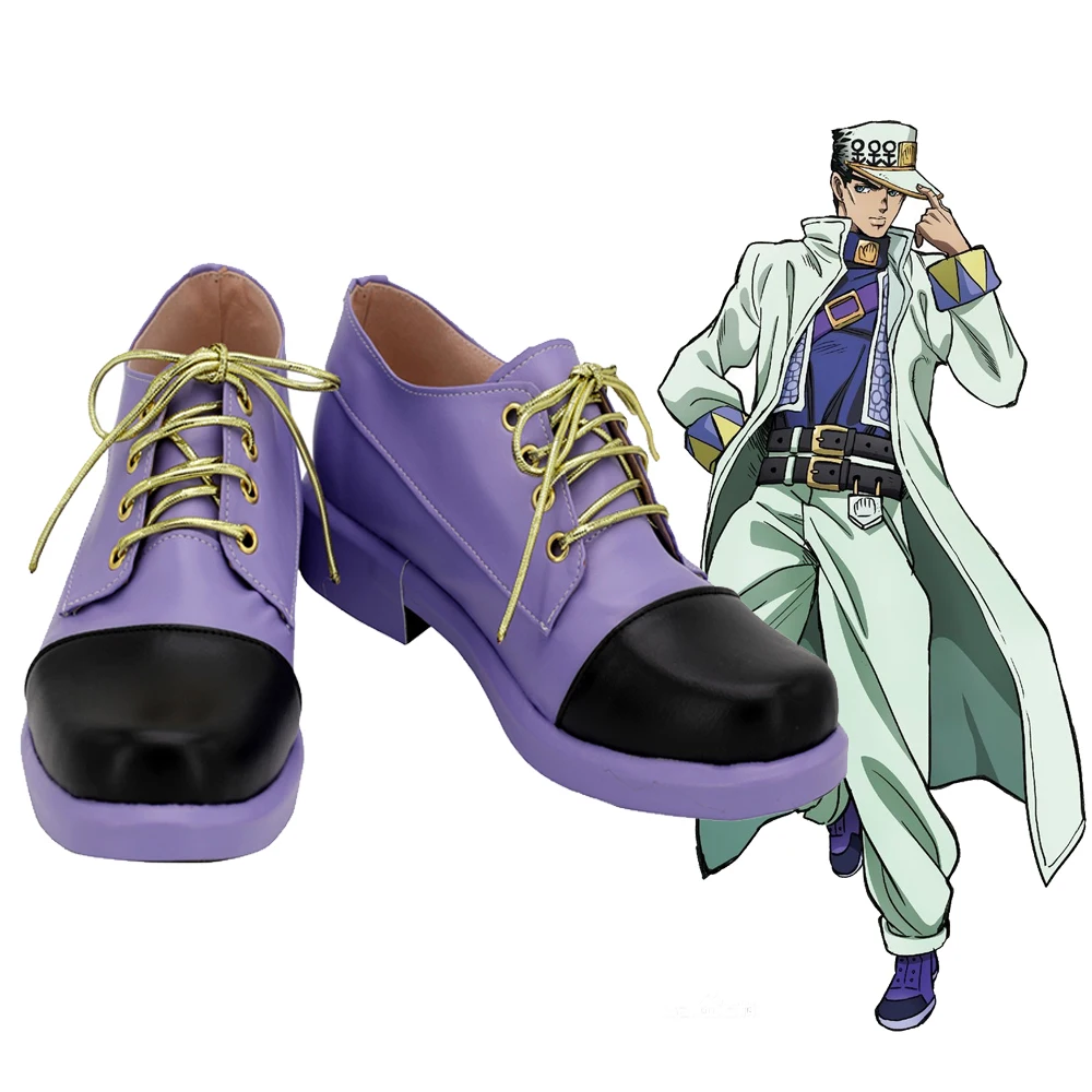 Kujo Jotaro Cosplay Shoes Men Purple Leather Shoe Anime JoJo Bizarre Adventure Costume