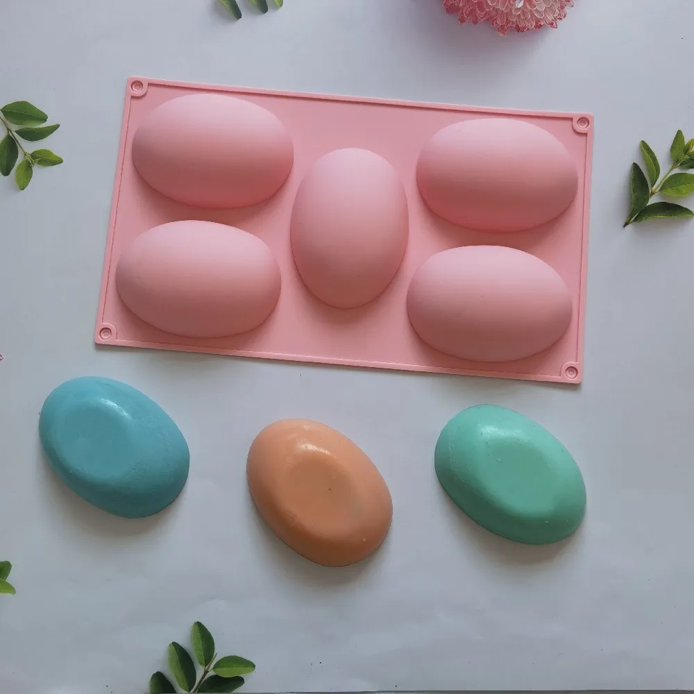 

5 Holes Dinosaur Egg Mold Silicone Soap Cake Mould 3D Oval Goose Eggs Shape Handmade Chocolate Pudding Jelly Cookie Making