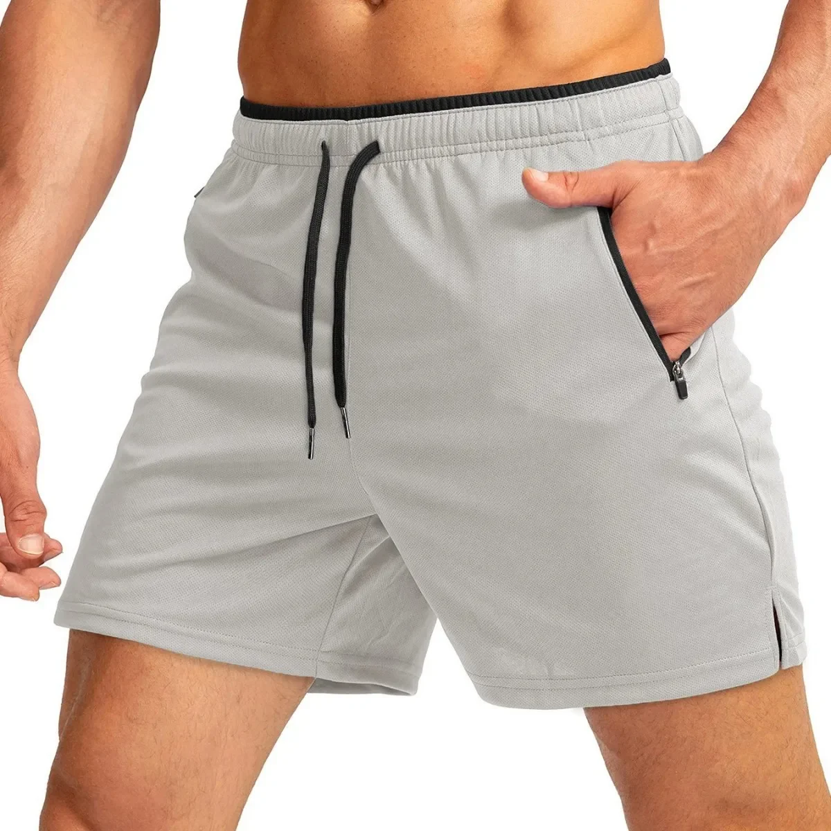 Men's Running Shorts with Zipper Pocket Quick Dry Gym Exercise 5 Inch Men's Shorts Cross-Border Sports Fitness Clothing