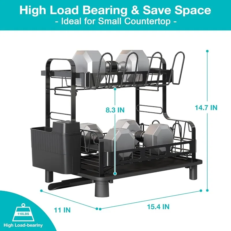 2 Tier Dish Drying Rack, Dish Racks for Kitchen Counter, Stainless Steel Dish Drainers with Cutlery Holder and Cup Rack 3